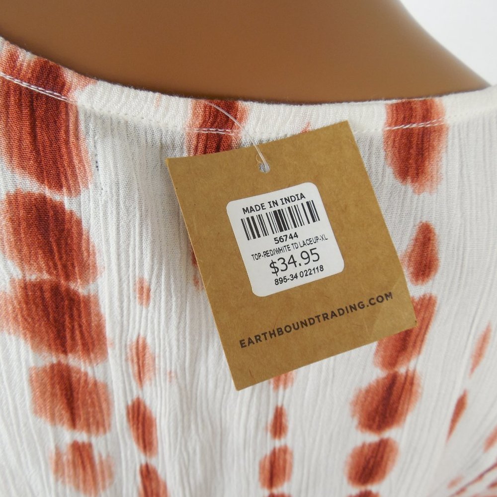 EARTHBOUND XL NWT $34 BOHO Shirt Lace Up Hi/Low - Picture 2 of 7